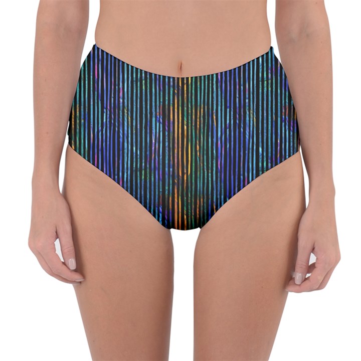 Stylish Colorful Strips Reversible High-Waist Bikini Bottoms