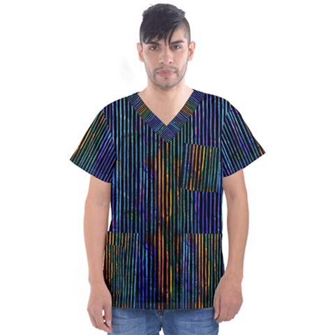 Stylish Colorful Strips Men s V-neck Scrub Top by gatterwe