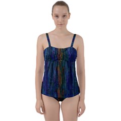 Stylish Colorful Strips Twist Front Tankini Set