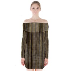 Stylish Golden Strips Long Sleeve Off Shoulder Dress