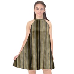 Stylish Golden Strips Halter Neckline Chiffon Dress 