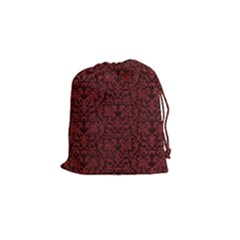 Red Glitter Look Floral Drawstring Pouches (Small) 