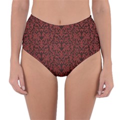 Red Glitter Look Floral Reversible High-Waist Bikini Bottoms