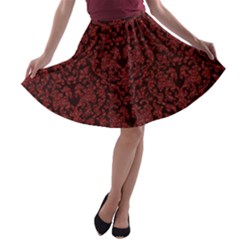 Red Glitter Look Floral A-line Skater Skirt