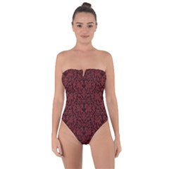 Red Glitter Look Floral Tie Back One Piece Swimsuit