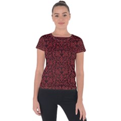 Red Glitter Look Floral Short Sleeve Sports Top 