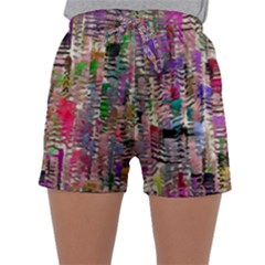 Colorful Shaky Paint Strokes                             Women s Satin Sleepwear Sleeve Shorts by LalyLauraFLM