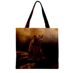 Roaring Grizzly Bear Zipper Grocery Tote Bag