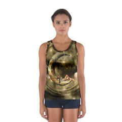 Steampunk Lady  In The Night With Moons Sport Tank Top  by FantasyWorld7