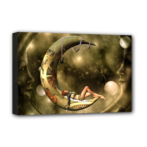 Steampunk Lady  In The Night With Moons Deluxe Canvas 18  X 12   by FantasyWorld7