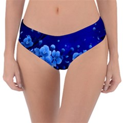 Floral Design, Cherry Blossom Blue Colors Reversible Classic Bikini Bottoms