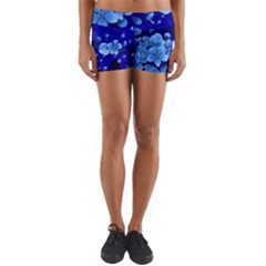 Floral Design, Cherry Blossom Blue Colors Yoga Shorts by FantasyWorld7