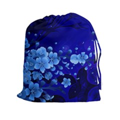 Floral Design, Cherry Blossom Blue Colors Drawstring Pouches (xxl) by FantasyWorld7