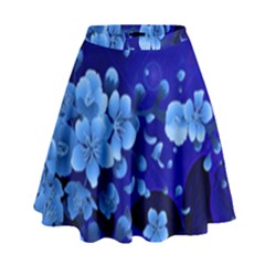 Floral Design, Cherry Blossom Blue Colors High Waist Skirt by FantasyWorld7