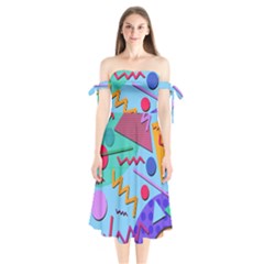 Memphis #10 Shoulder Tie Bardot Midi Dress by RockettGraphics