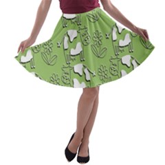 Cow Flower Pattern Wallpaper A-line Skater Skirt by Nexatart