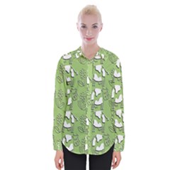 Cow Flower Pattern Wallpaper Womens Long Sleeve Shirt