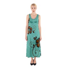 Chocolate Background Floral Pattern Sleeveless Maxi Dress