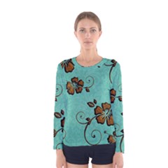 Chocolate Background Floral Pattern Women s Long Sleeve Tee