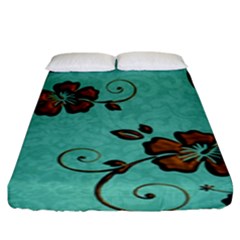 Chocolate Background Floral Pattern Fitted Sheet (King Size)