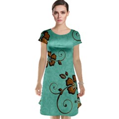 Chocolate Background Floral Pattern Cap Sleeve Nightdress