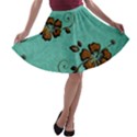 Chocolate Background Floral Pattern A-line Skater Skirt View1