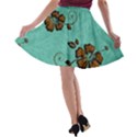 Chocolate Background Floral Pattern A-line Skater Skirt View2