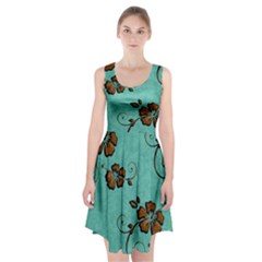 Chocolate Background Floral Pattern Racerback Midi Dress