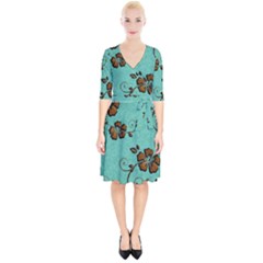 Chocolate Background Floral Pattern Wrap Up Cocktail Dress