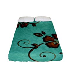 Chocolate Background Floral Pattern Fitted Sheet (full/ Double Size) by Nexatart