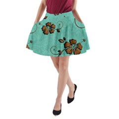 Chocolate Background Floral Pattern A-line Pocket Skirt by Nexatart