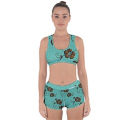 Chocolate Background Floral Pattern Racerback Boyleg Bikini Set