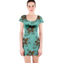 Chocolate Background Floral Pattern Short Sleeve Bodycon Dress View1