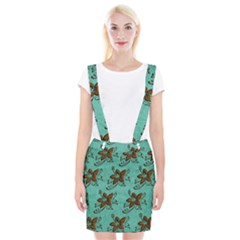 Chocolate Background Floral Pattern Braces Suspender Skirt by Nexatart