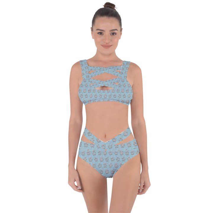 Texture Background Beige Grey Blue Bandaged Up Bikini Set 