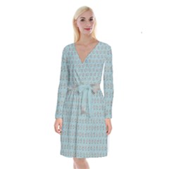 Texture Background Beige Grey Blue Long Sleeve Velvet Front Wrap Dress