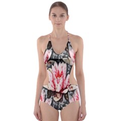 Water Lily Background Pattern Cut-out One Piece Swimsuit by Nexatart