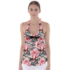 Water Lily Background Pattern Babydoll Tankini Top