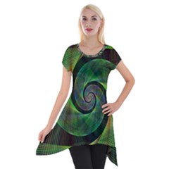 Green Spiral Fractal Wired Short Sleeve Side Drop Tunic by Nexatart