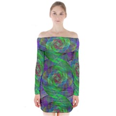 Fractal Spiral Swirl Pattern Long Sleeve Off Shoulder Dress by Nexatart