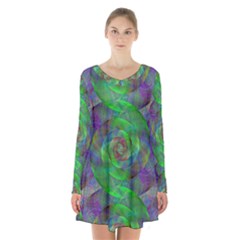 Fractal Spiral Swirl Pattern Long Sleeve Velvet V-neck Dress by Nexatart