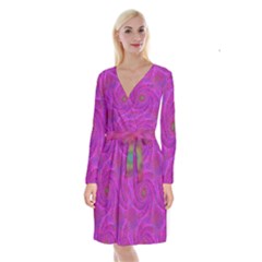 Pink Abstract Background Curl Long Sleeve Velvet Front Wrap Dress