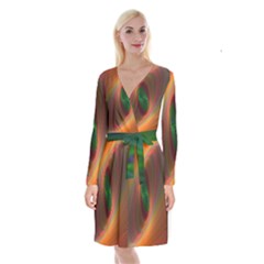 Ellipse Fractal Orange Background Long Sleeve Velvet Front Wrap Dress