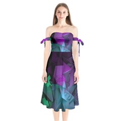 Abstract Shapes Purple Green Shoulder Tie Bardot Midi Dress