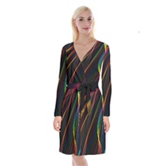 Rainbow Ribbons Long Sleeve Velvet Front Wrap Dress
