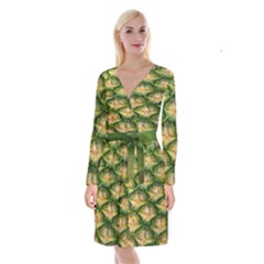 Pineapple Pattern Long Sleeve Velvet Front Wrap Dress