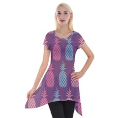 Pineapple Pattern Short Sleeve Side Drop Tunic by Nexatart