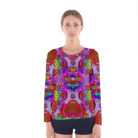 Fantasy   Florals  Pearls In Abstract Rainbows Women s Long Sleeve Tee by pepitasart