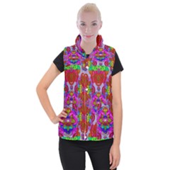 Fantasy   Florals  Pearls In Abstract Rainbows Women s Button Up Puffer Vest by pepitasart