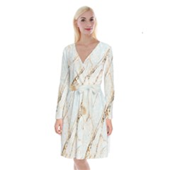 Marble Texture White Pattern Surface Effect Long Sleeve Velvet Front Wrap Dress